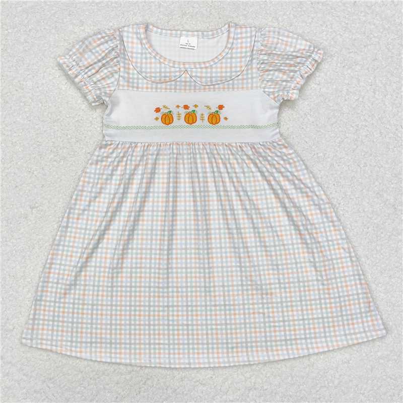7.9 RTS NO MOQ Summer Baby Girls Dresses GSD1420 Fall Pumpkin Leaves Knee Length Dresses