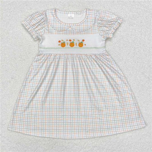 7.9 RTS NO MOQ Summer Baby Girls Dresses GSD1420 Fall Pumpkin Leaves Knee Length Dresses
