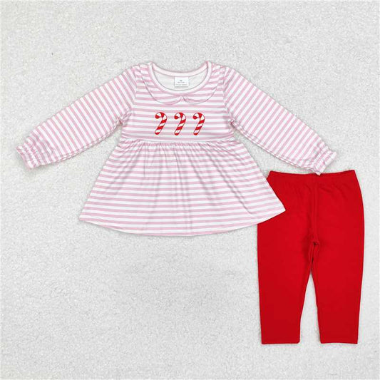 GLP1563 Baby Girls Christmas Candy Cane Top Legging Clothes Sets