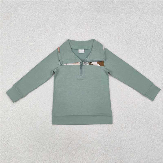 RTS NO MOQ Baby Boys Long Sleeve BT0796 Camo Dog Ducks Zip Pullovers Tops