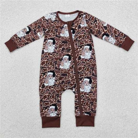 5.15 RTS NO MOQ Baby Boys Bodysuit LR1820 Christmas Camo Santa Bamboo Zip Rompers