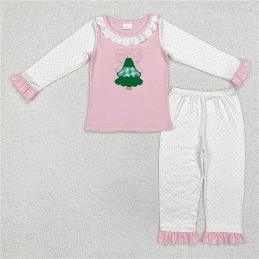 GLP1628 Baby Girls Christmas Tree Bow Shirt Pants Pajamas Clothes Sets