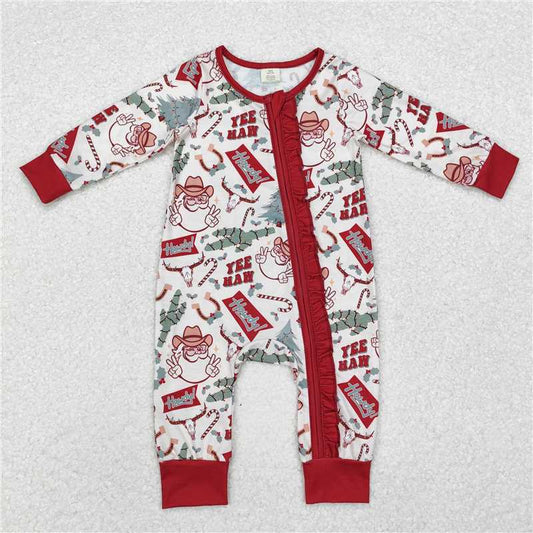 5.19 RTS NO MOQ Baby Girls Bodysuit LR1277 Christmas Western Cactus Santa Bamboo Zip Rompers