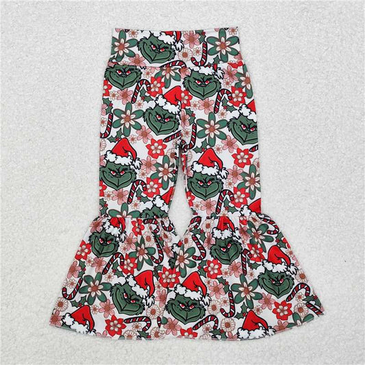 RTS NO MOQ Baby Girls Long Pants P0631 Christmas Flowers Bell Bottom Pants