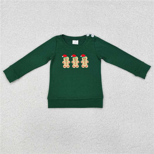 RTS NO MOQ Baby Boys Long Sleeve BT0817 Christmas Dark Green Gingerbread Tee Shirts Tops