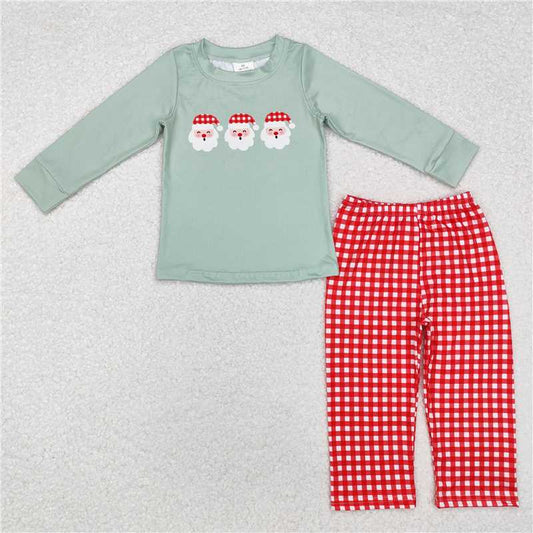 BLP0774 Baby Boys Christmas Santa Top Red Checkered Pants Outfits Sets