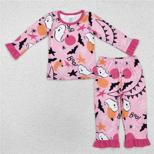 GLP1690 Baby Girls Pink Ghost Pumpkin Halloween Pajamas Clothes Sets