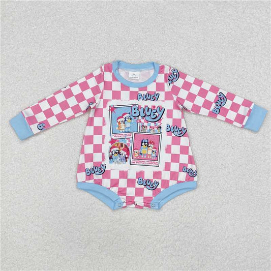 5.14 RTS NO MOQ Baby Girls Bodysuit LR1764 Christmas Pink Plaid  Dog Long Sleeve Rompers