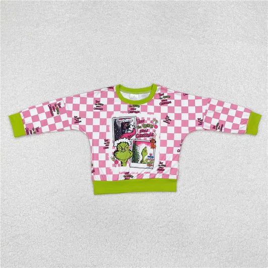 RTS NO MOQ Baby Girls Long Sleeve GT0733 Christmas Green Checkered Tee Shirts Tops