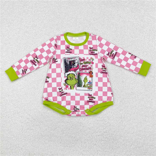 5.14 RTS NO MOQ Baby Girls Bodysuit LR1765 Christmas Pink Plaid Green Frog Long Sleeve Rompers