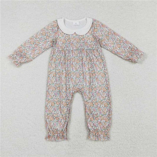 5.14 RTS NO MOQ Baby Girls Bodysuit LR1238 Pink Flowers Long Sleeve Rompers