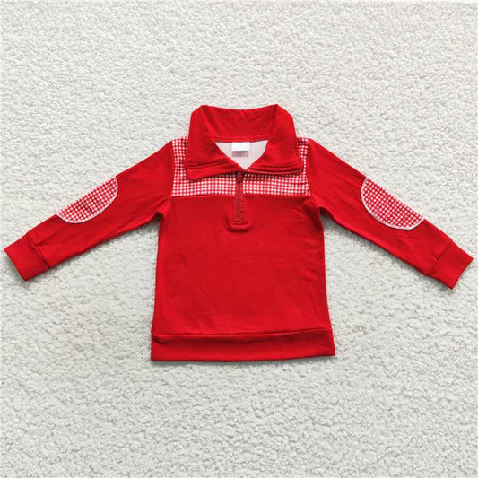 7.10 RTS NO MOQ Baby Boys Long Sleeve BT0291 Red Long Sleeve Elbow Pullover Tee Shirt Top