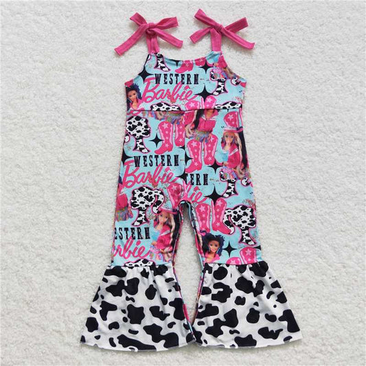 RTS NO MOQ Summer Baby Girls Bodysuit SR0425 Western Cow Straps Bell Bottom Jumpsuits