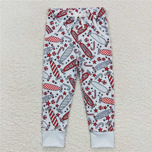 5.23 RTS NO MOQ Baby Girls Long Pants P0287 Red Scooter Christmas Pockets Pants