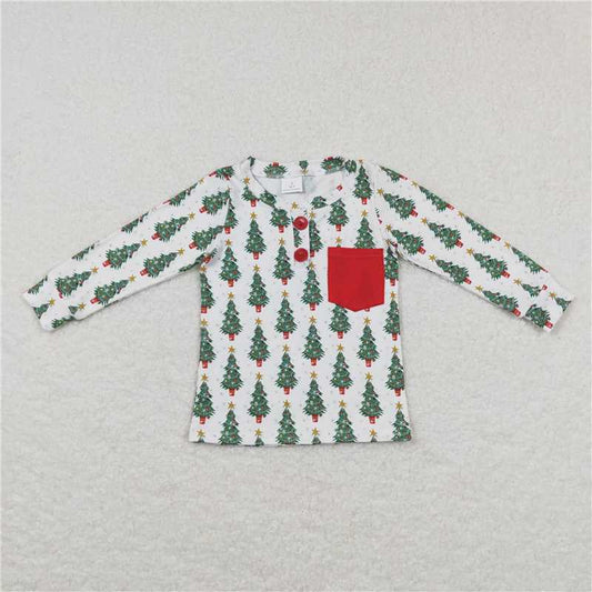 5.20 RTS NO MOQ Baby Boys Long Sleeve BT0326 Christmas Tree Pocket Long Sleeve Tee Shirt Tops