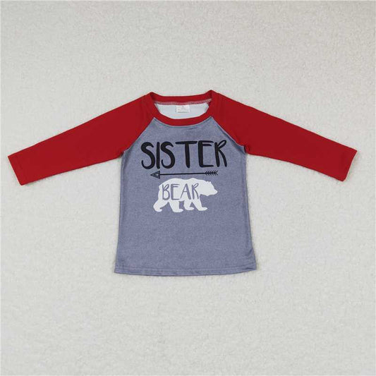 5.22 RTS NO MOQ Baby Girls Long Sleeve GT0390 Sister Bear Long Sleeve Christmas Tee Shirts Tops