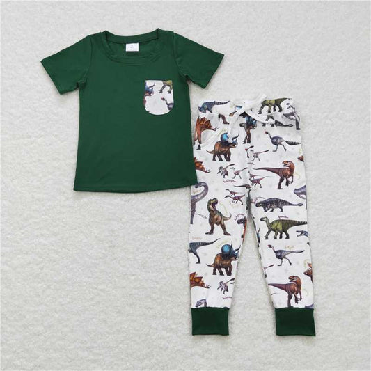 7.3 RTS NO MOQ Baby Boys Summer Sets BSPO0181 Dinosaurs Pocket Tee Tops Pants Clothes Sets