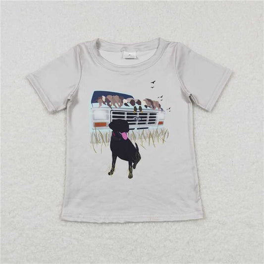 7.17 RTS NO MOQ Summer Baby Boys Shirt BT0423 Grey Hunting Duck Short Sleeve Tee Shirts Tops
