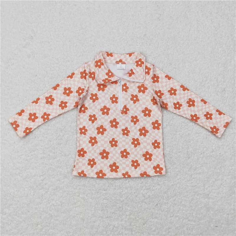 5.22 RTS NO MOQ Baby Girls Long Sleeve GT0362 Flowers Long Sleeve Zip Pullovers Tops