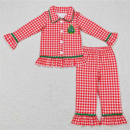 GLP0854 Kids Girls Christmas Tree Long Sleeve Pajama Set