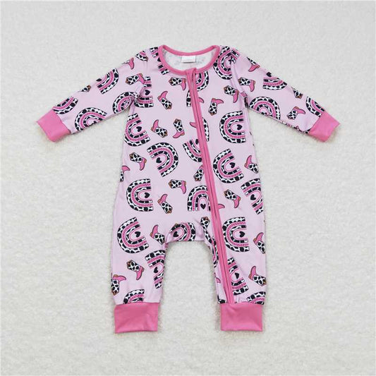 7.28 RTS NO MOQ Baby Girls Bodysuit LR0490 Western Boots Rainbow Zip Rompers