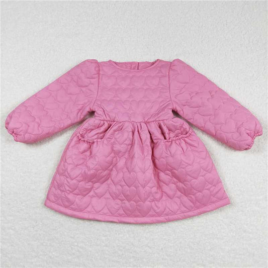 6.18 RTS NO MOQ Baby Girls Long Sleeve GLD0269 Pink Cotton Wadded Jacket Design Dresses