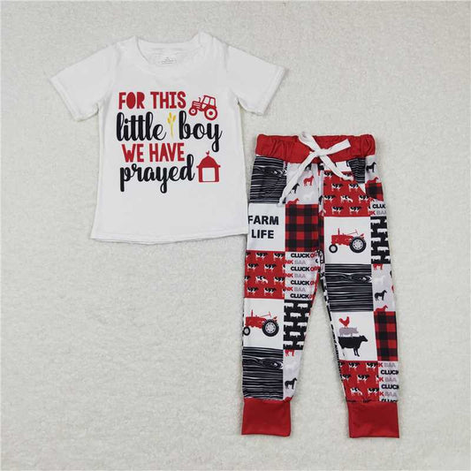 7.3 RTS NO MOQ Baby Boys Summer Sets BSPO0171 Farm Life Short Sleeve Tops Pants Clothes Sets