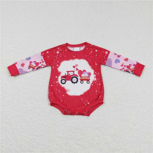 7.28 RTS NO MOQ Baby Girls Bodysuit LR0773 Valentines Hearts Tractors Long Sleeve Rompers