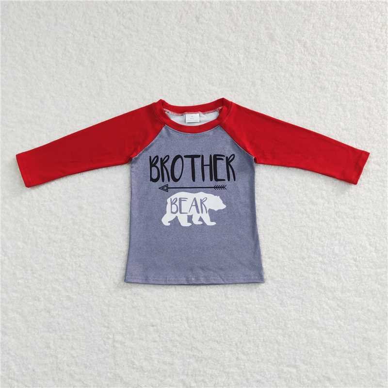 5.20 RTS NO MOQ Baby Boys Long Sleeve BT0449 Brother Bear Long Sleeve Christmas Tee Shirts Tops