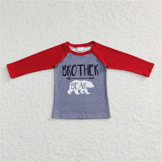 5.20 RTS NO MOQ Baby Boys Long Sleeve BT0449 Brother Bear Long Sleeve Christmas Tee Shirts Tops