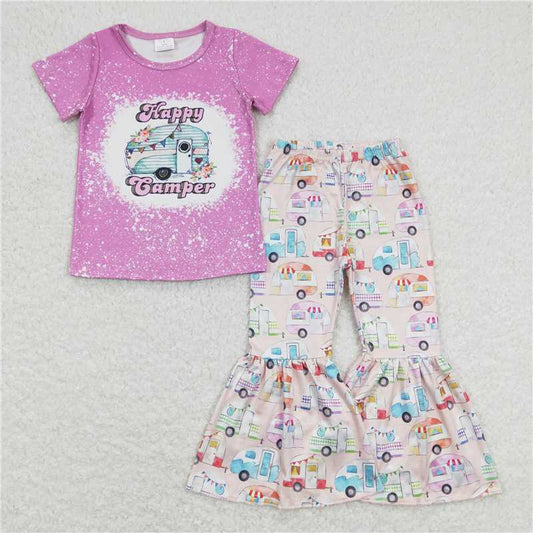 7.2 RTS NO MOQ Baby Girls Summer Kids Sets GSPO1196 Happy Camper Top Bell Bottom Pants Clothes Sets