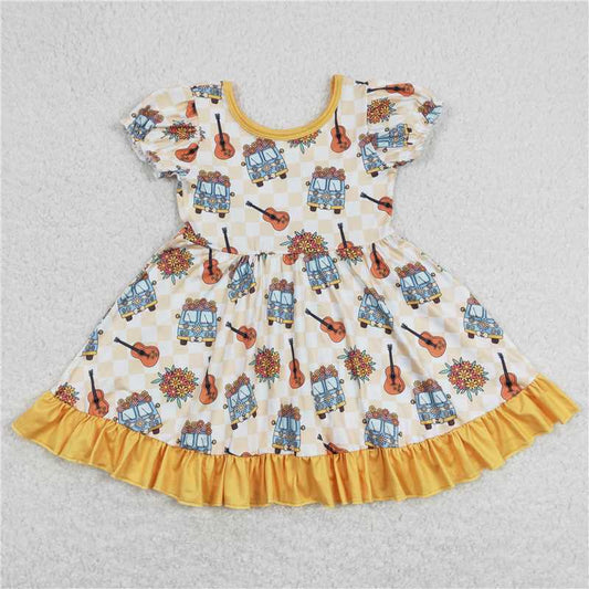 8.1 RTS NO MOQ Summer Baby Girls Dresses GSD0816 Flowers Guita Ruffle Knee Length Dresses