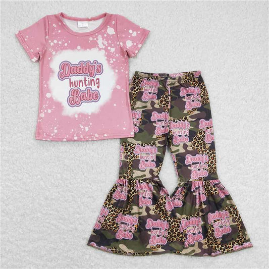 7.2 RTS NO MOQ Baby Girls Summer Kids Sets GSPO0922 Daddy Hunt Babe Shirt Camo Bell Pants Clothes Sets