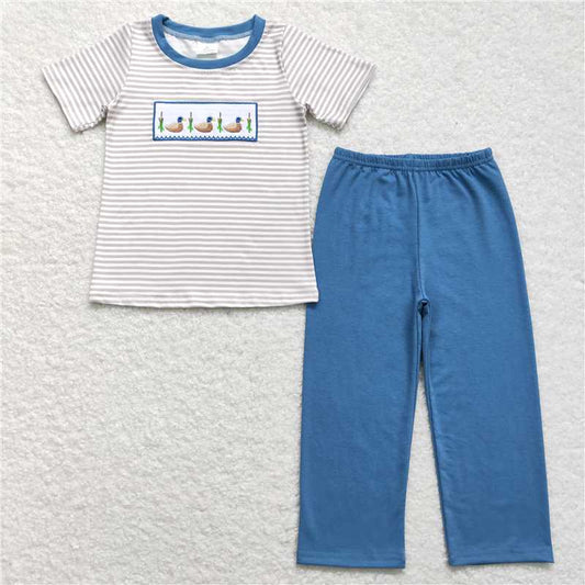 RTS NO MOQ Baby Boys Summer Sets BSPO0305 Duck Short Sleeve Shirt Pants Clothes Sets