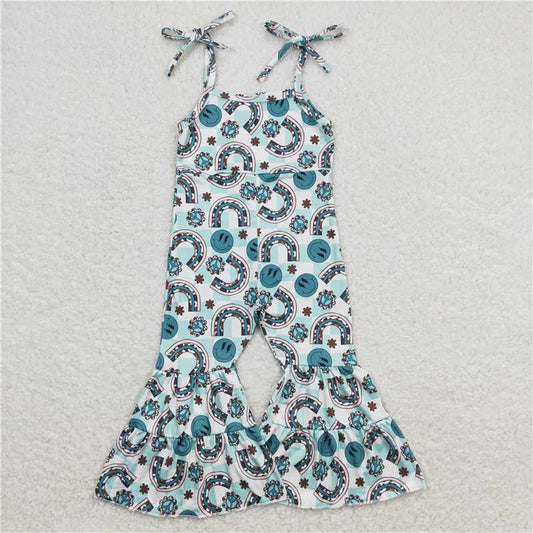 RTS NO MOQ Summer Baby Girls Bodysuit SR1018 Green Rainbow Straps Bell Bottom Pants Jumpsuits