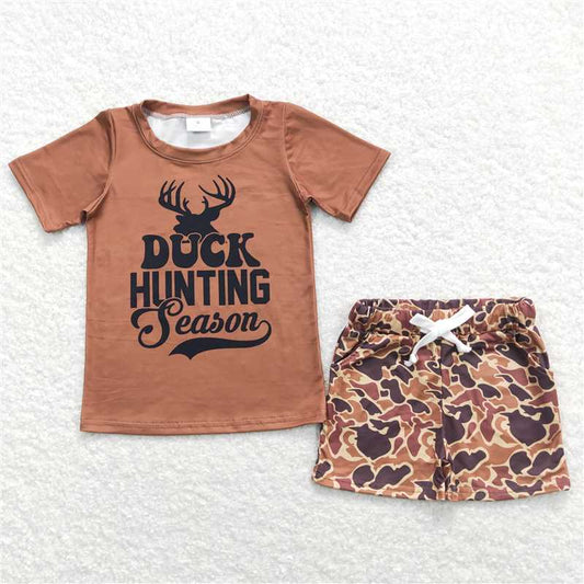 RTS NO MOQ Baby Boys kids Summer Sets BSSO0340 Duck Hunting Season Brown Tee Shirts Shorts Clothes Sets