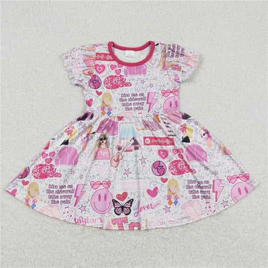 8.1 RTS NO MOQ Summer Baby Girls Dresses GSD0918 Pop Singer Pink Short Sleeve Knee Length Dresses