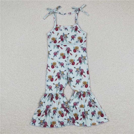 RTS NO MOQ Summer Baby Girls Bodysuit SR1019 Mustard Flowers Straps Bell Bottom Pants Jumpsuits