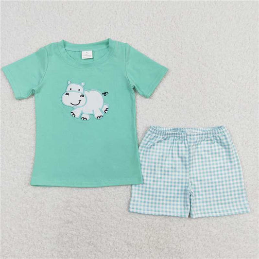 RTS NO MOQ Baby Boys kids Summer Sets BSSO0466 Hippo Shirts Shorts Summer Outfits Clothes Sets