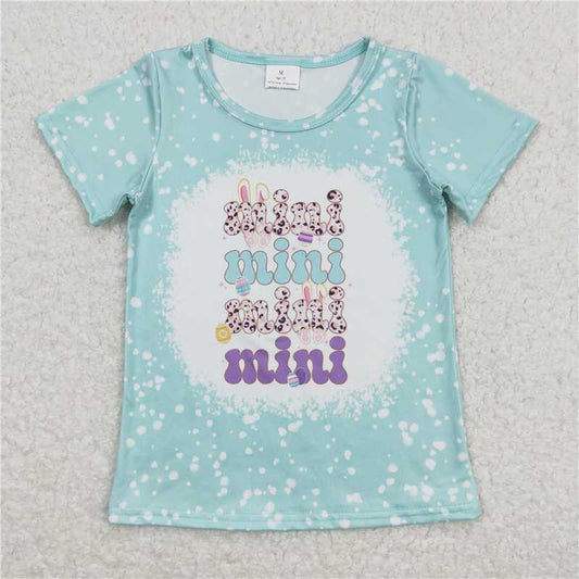 5.20 RTS NO MOQ Summer Baby Girls Short Sleeve GT0448 Easter Mini Blue Short Sleeve Tee Shirts Tops