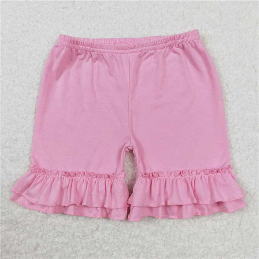 6.20 RTS NO MOQ Baby Girls Summer Pants SS0181 Pink Cotton Double Ruffle Shorts
