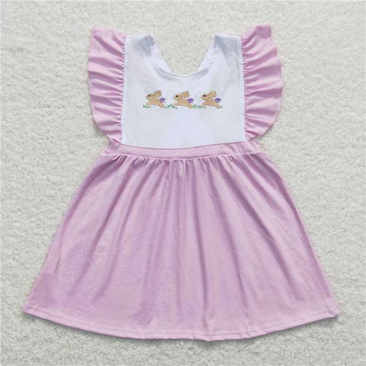 7.31 RTS NO MOQ Summer Baby Girls Dresses GSD0569 Pink Easter Rabbits Knee Length Bows Dresses