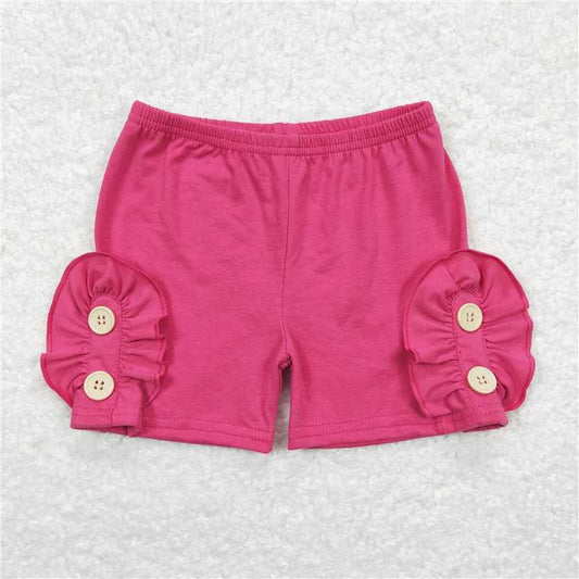 6.20 RTS NO MOQ Baby Girls Summer Pants SS0186 Dark Pink Cotton Buttons Shorts