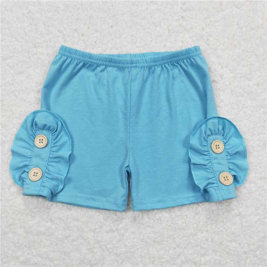 6.20 RTS NO MOQ Baby Girls Summer Pants SS0191 Light Blue Cotton Buttons Shorts
