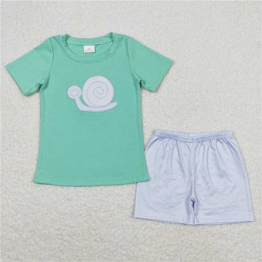 RTS NO MOQ Baby Boys kids Summer Sets BSSO0571 Snail Short Sleeve Tee Top Shorts Clothes Sets