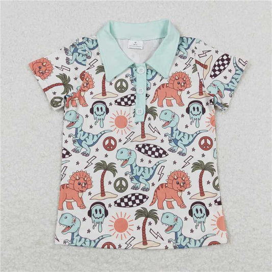 5.21  RTS NO MOQ Summer Baby Boys Shirt BT0580 Dinosaurs Short Sleeve Buttons Tee Shirts Tops
