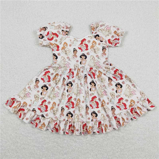 8.1 RTS NO MOQ Summer Baby Girls Dresses GSD0877 Pink Princess Bubble Sleeve Knee Length Dresses