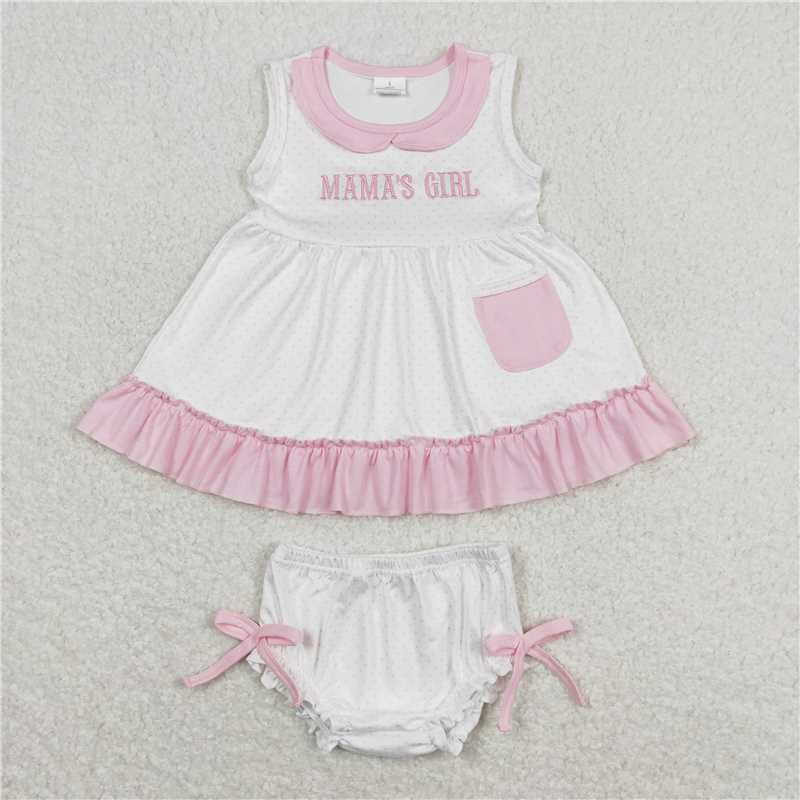 RTS NO MOQ Baby Girls Summer Outifts 	GBO0280 Polka Dots Mama's Girl Tunic Top Bummies Clothes Sets