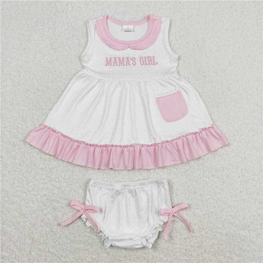 RTS NO MOQ Baby Girls Summer Outifts 	GBO0280 Polka Dots Mama's Girl Tunic Top Bummies Clothes Sets
