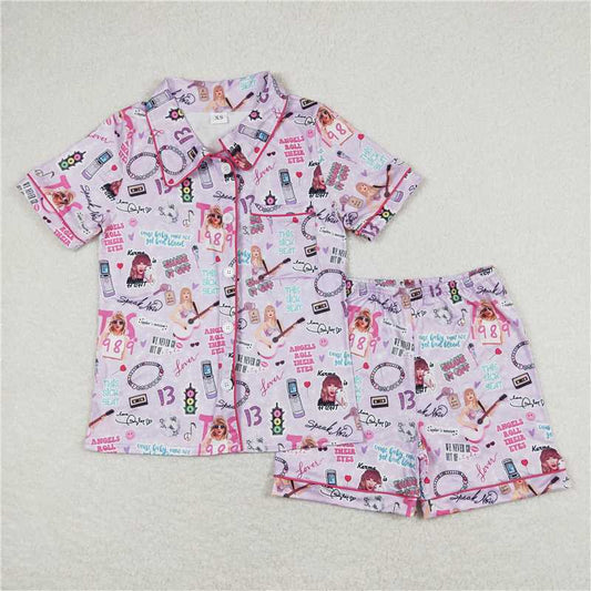 7.4 RTS NO MOQ Adult Women Summer Sets GSSO0931 Purple Short Tee Shorts Pajamas Sets